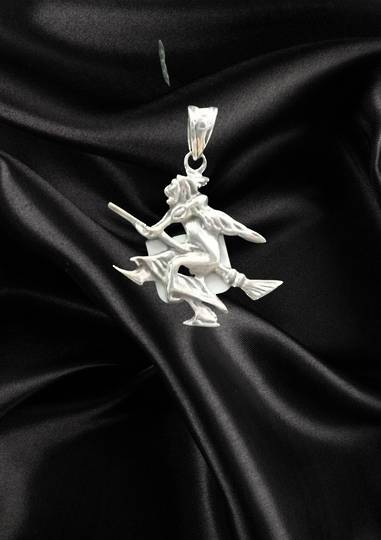 Witch Flying on Broomstick Pendant